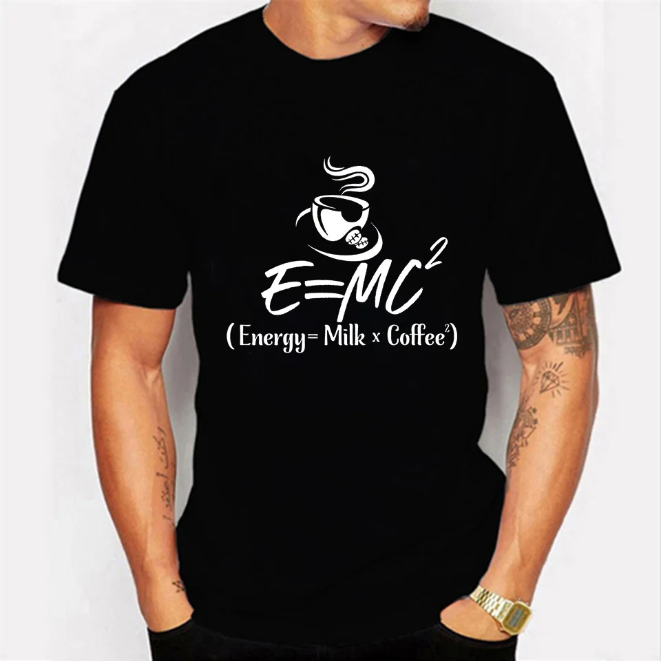 

Футболка мужская оверсайз с принтом, модная классическая рубашка с короткими рукавами, с принтом физики энергетики, молока, кофе, Черная
