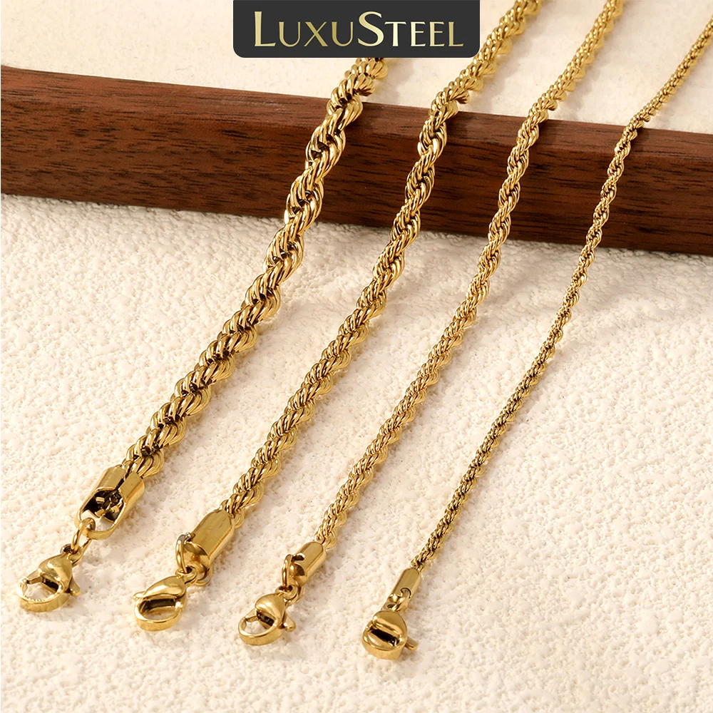 Фото LUXUSTEEL 1 шт. 2/3/4/5 мм поворотное колье-колье, веревка из нержавеющей стали, серебристый тон, золотая цепочка для женщин и мужчин, ювелирные изделия, подарки №1
