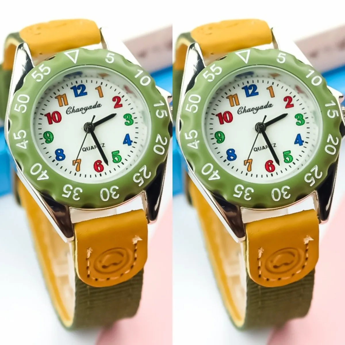 

2pcs Cute Boys Girls Quartz Watch Kids Children's Fabric Strap Student Gifts Colorful Number Dial Clock Relogio Feminino