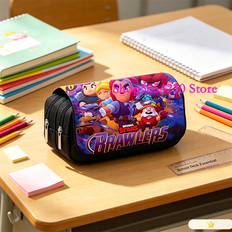 Фото Двухслойный пенал 3D Brawl Stars, летняя износостойкая сумка для канцелярских принадлежностей из оксфордской ткани для подростков, мальчиков и девочек, для повседневного использования в кампусе №5