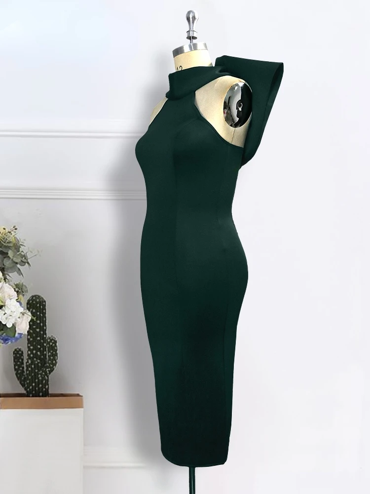 Женское платье с открытой спиной и бантом-бабочкой темно-зеленое сексуальное для