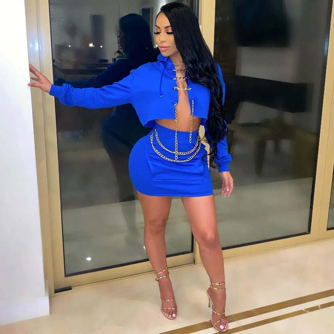 

New Trendy Chain Crop Top with Skirts Two Piece Skirt Set Fashion Outfit Spring Womens Clothing Two Piece Sets Womens Outifits