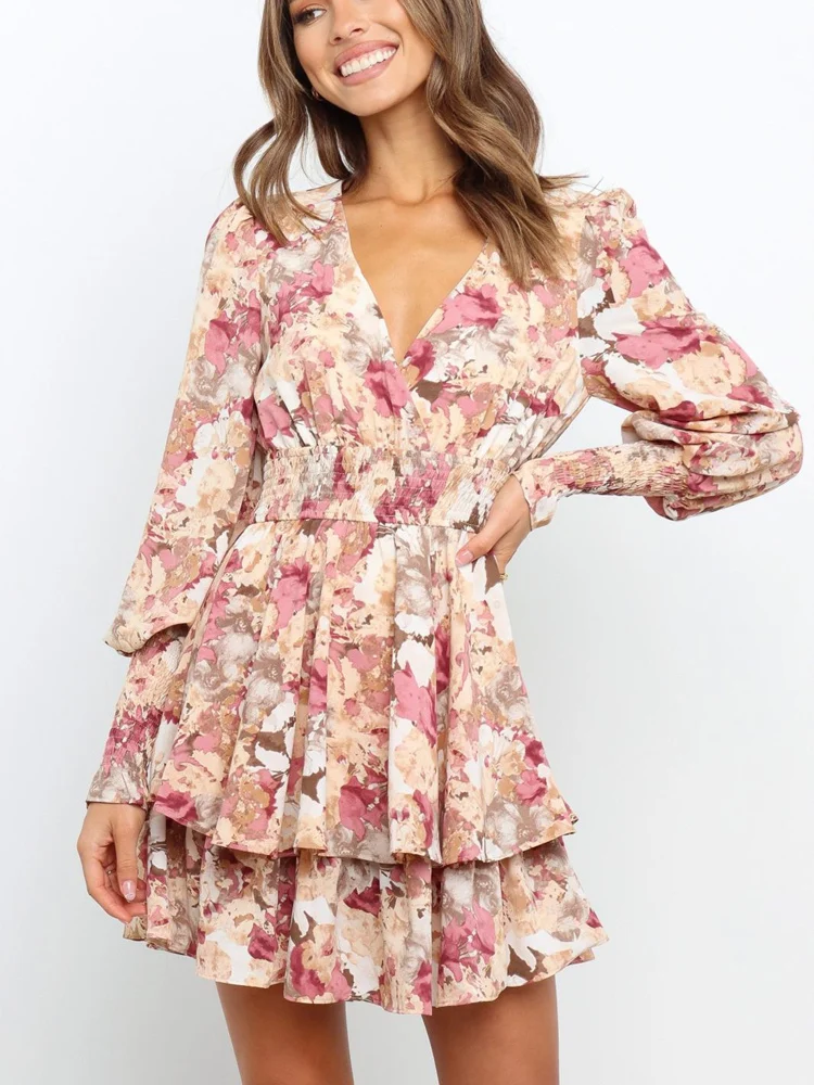 

Mandylandy женское элегантное осеннее платье с цветочным принтом в богемном стиле с оборками модное женское платье Y2K с длинным рукавом-фонарико...