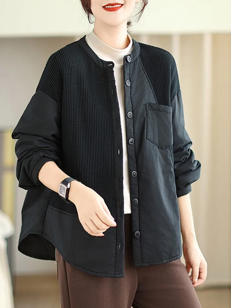 Женская куртка с длинным рукавом Повседневная Свободная составного кроя в