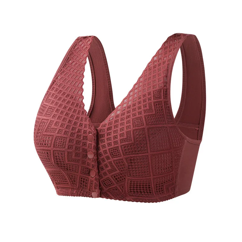 

New High-grade Lace Front Buckle Underwear For Older Women's Soft Cotton Non-steel Ring Wide Straps Vest Plus Size Bra Lingerie