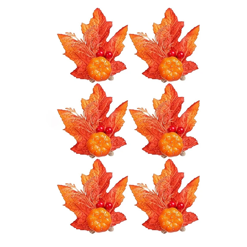 6 Pieces Fall Napkin Rings Pumpkin Napkin Rings Napkin Cloth Rings Napkin Ring Holder For Autumn Leaves Decor Supplies