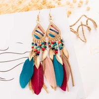 fashion feather chain tassel earrings for women retro bohemian ethnic jewelry creative long water drop tassel ear party jewelry