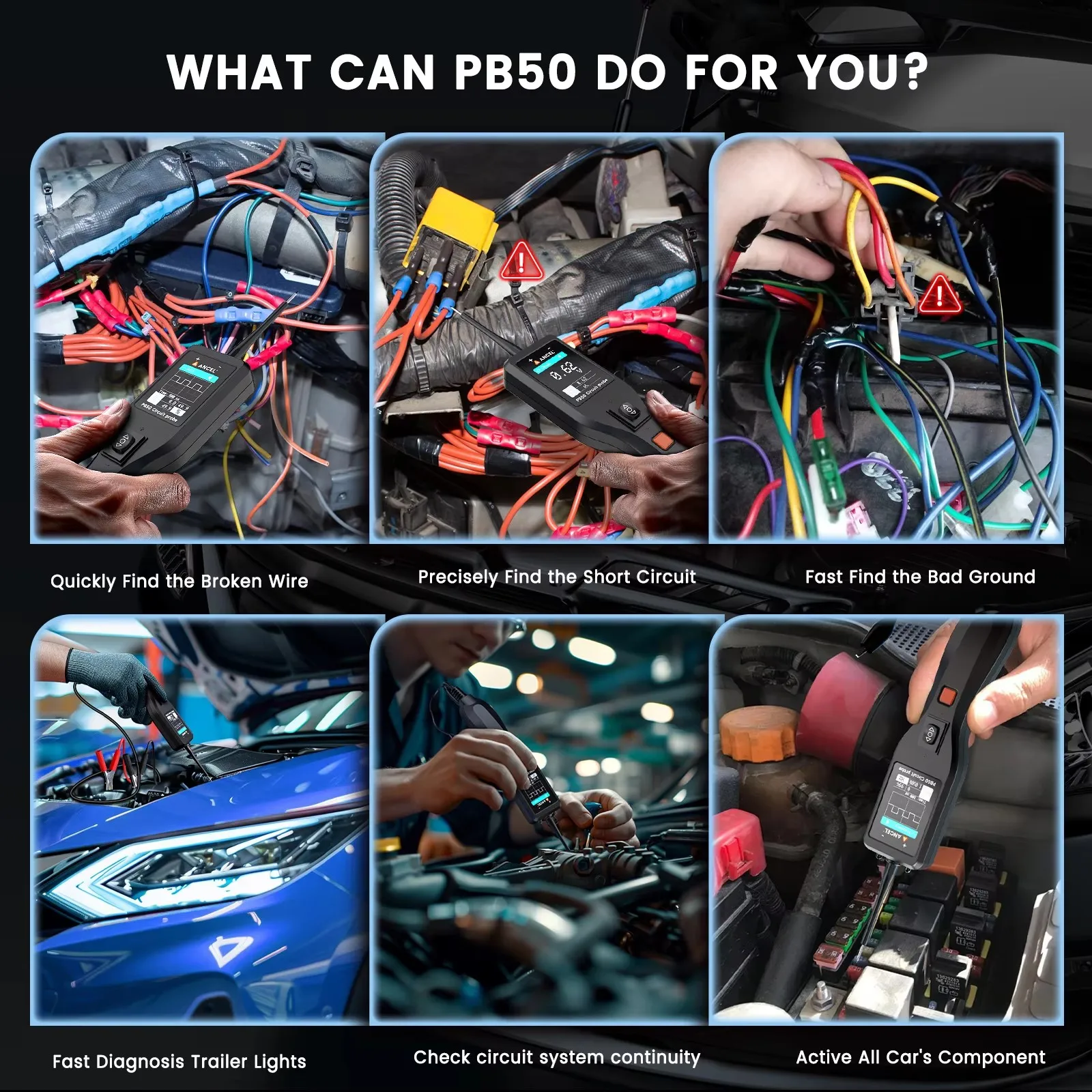 ANCEL PB50 12 В/24 В тестер автомобильного аккумулятора тестовый зонд электрической