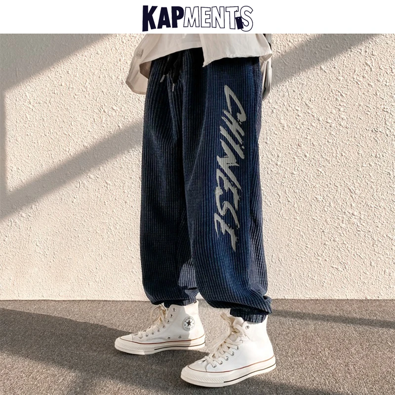 Мужские вельветовые тренировочные брюки с надписью и графическим принтом 2022