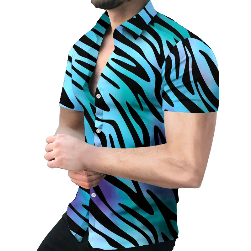 Men's Short Sleeve Shirt 2022 Summer New Men Clothing European American Retro Trend chemise Casual Fashion Printed Cardigan