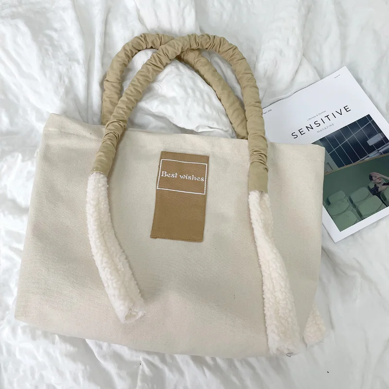 

Вместительная Холщовая Сумка на плечо для женщин, модная повседневная простая дизайнерская дамская сумочка с надписью, универсальные зимн...