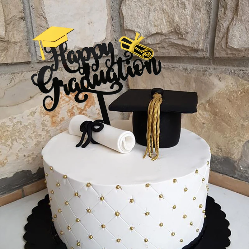 3pcs Congrats Cake Topper Happy Graduation Gold Black Acrylic Cake Toppers Class of 2022 College Celebration Party Decorations 7
