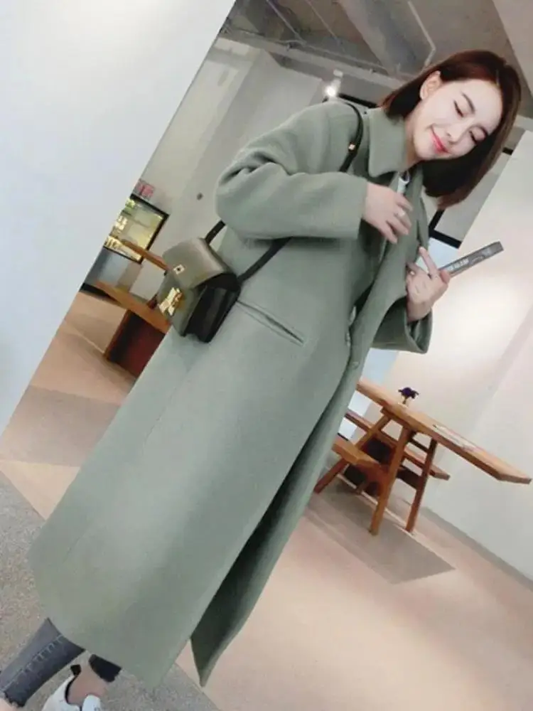 

Женское шерстяное пальто средней длины, теплый элегантный Тренч до колен, зимнее пальто, 2023