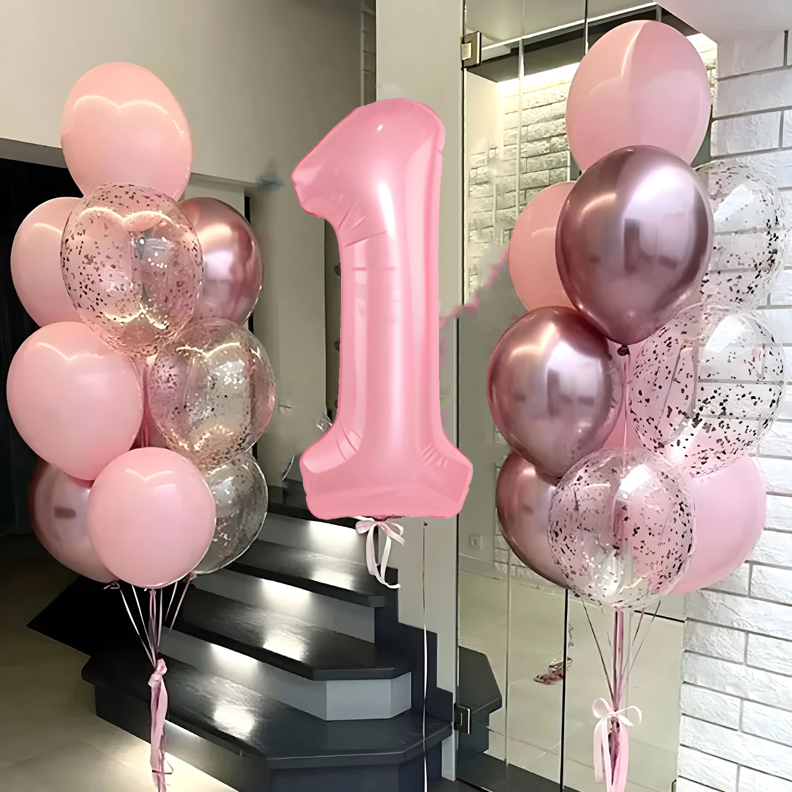 

Набор фольгированных и латексных шаров 21 шт., розового цвета