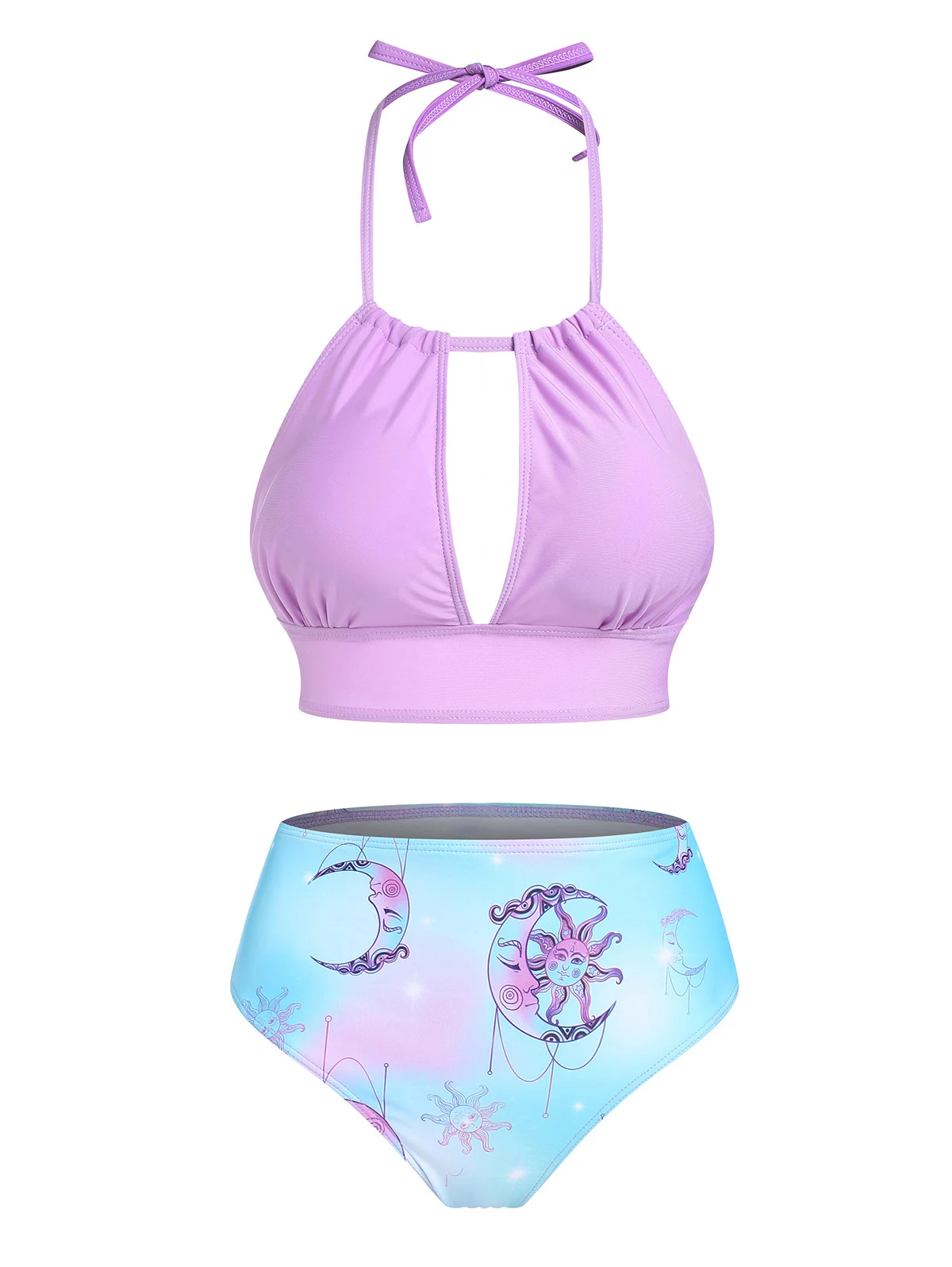 

Женский топ с подкладкой из двух частей, купальный пастельный цвет, небесный, с принтом солнца, луны, пастельный танкини, новый пляжный купал...