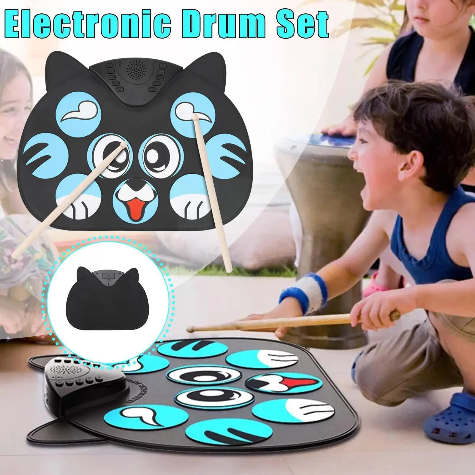 

Portable Kids Electronic Drum Kit 9 Silicone Drum Pads Percussion Kit Foldable Drum Sticks With Foot Usb/battery Drum W0f5