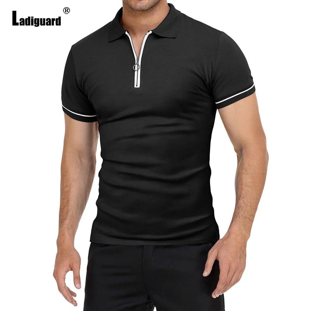 

Ladiguard Mens Latest Casual Polo Shirt Short Sleeve Men Slim Fashion Zip Up Tops Men Elegante Tees shirt Oversize Male Clothing
