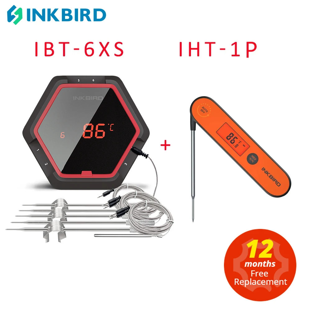 INKBIRD IBT-6XS IHT-1P 2 Types Food Cooking Rechargeable Wireless BBQ Thermometer Probes&Timer For Oven Meat Grill Kitchen Food