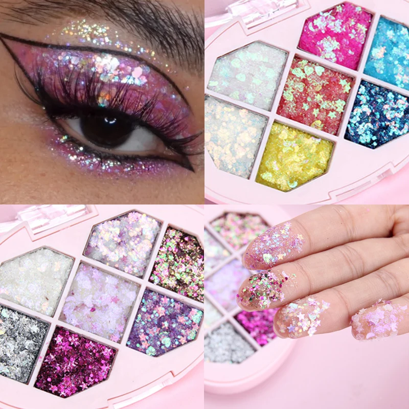 16 Color Glitter Eyeshadow Palette Waterproof Big Sequins Shimmer Eyeshadow Gel Cream Shiny Eyeshadow Pigments Makeup Cosmetic