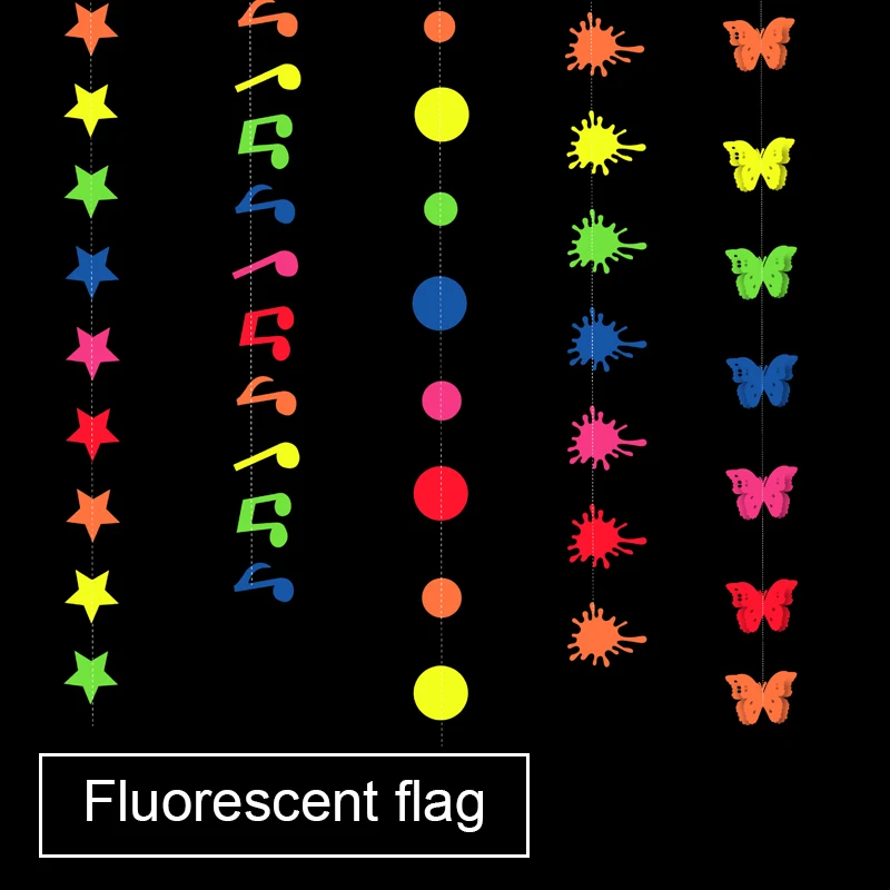 

Fluorescence Birthday Banner Star Butterfly Pull Flags Baby Shower Decoration Paper Bunting Garland Flag Wedding Party Decor