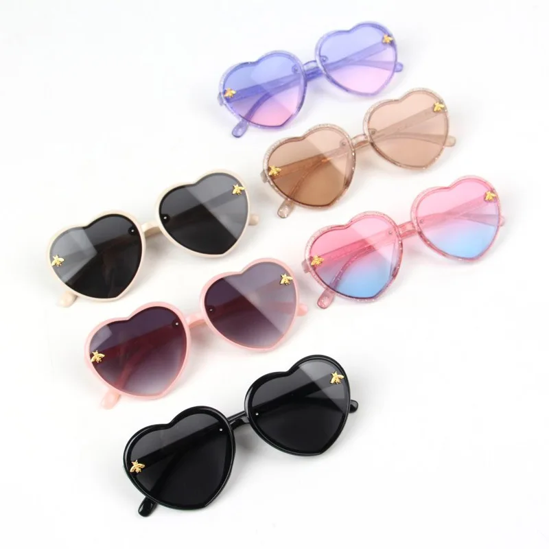 

3-8 Kids' Children Sun glasses Love Heart Tinted Glass Jelly Frame Girls Crystal Bling Bling Fashion Sunglasses Bees