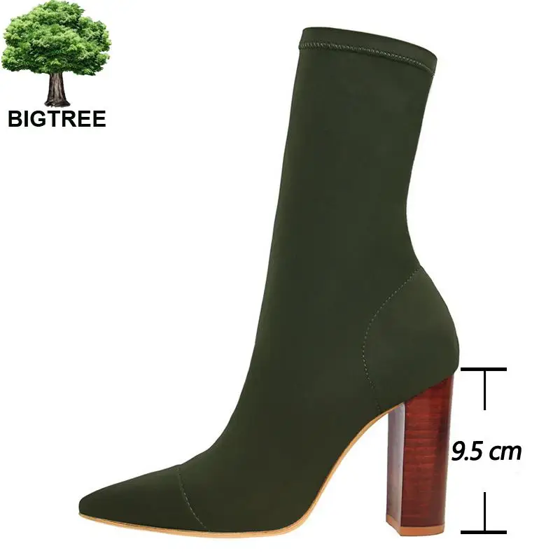 Модная обувь женские Стрейчевые ботинки осенние ботильоны для женщин на высоком