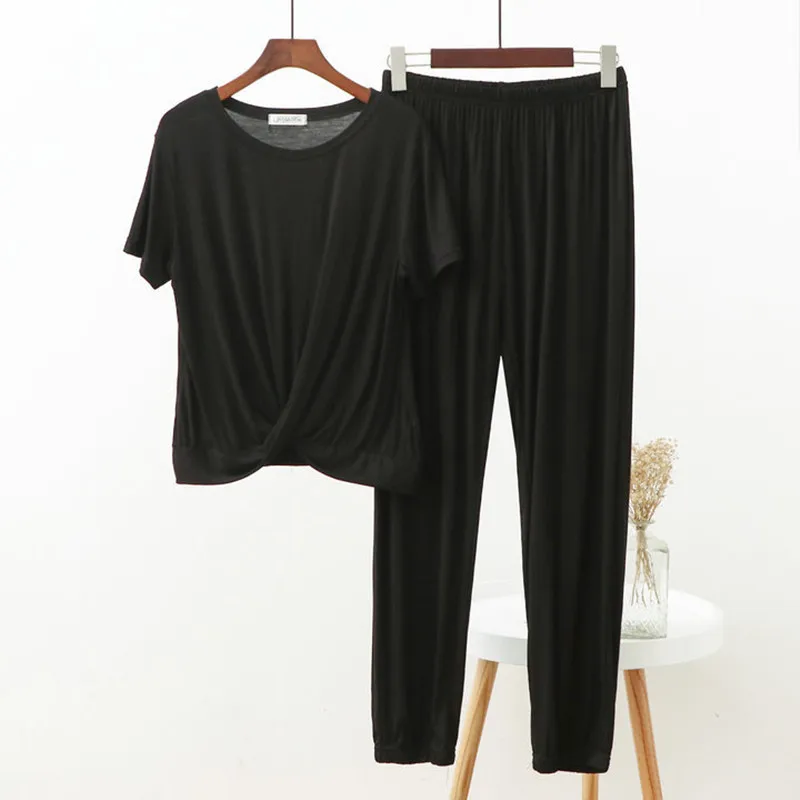 Summer Pajamas Set Sexy Sleepwear For Women Elastic Short Sleeve Pyjama Women's Modal intersect Design Fashion Loose Style