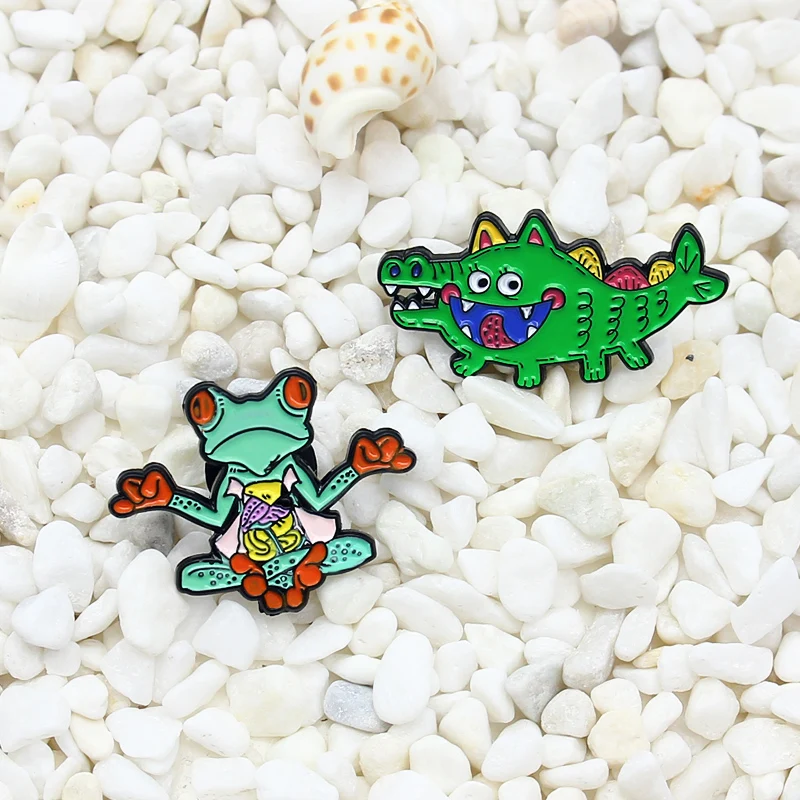 Эмалированная булавка на заказ броши с зелеными животными лягушка НЛО Вселенная