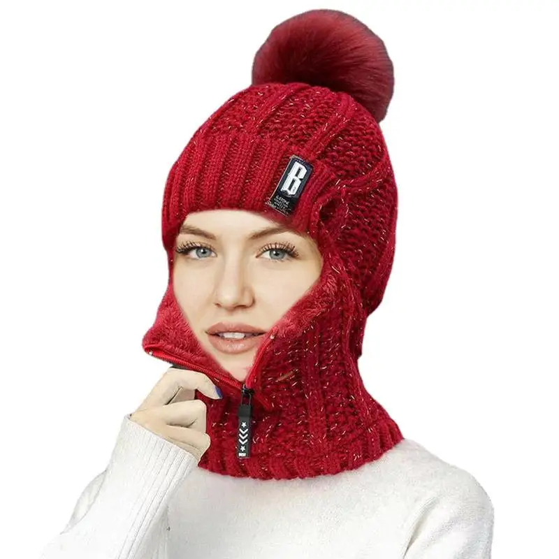 

Женская Вязаная Шапка-бини с помпоном из искусственного меха