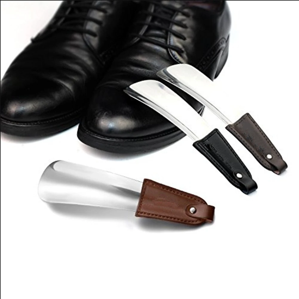 1 Pc Portable Folding Shoehorn Metal Durable With Stainless Steel Faux Leather Portable Fashion New Shoe Horns With Key Ring