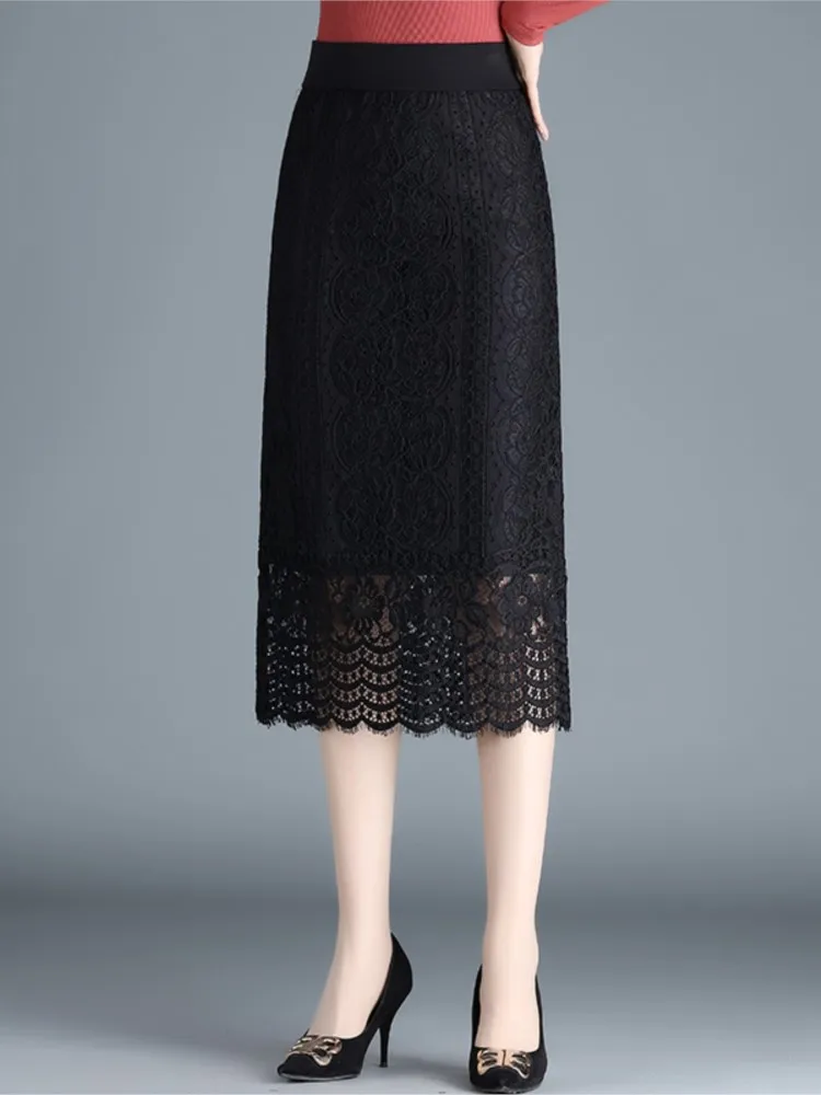 

Женская кружевная юбка-карандаш с поясом на резинке