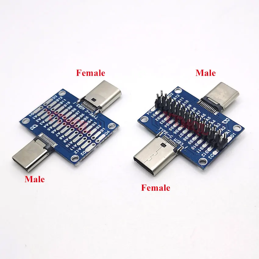 Tipo-c Macho para Fêmea Teste Placa Pcb Placa Universal com Usb 3.1 Porto Placa de Teste com Pinos 14p Adaptador Placa Conector Peças