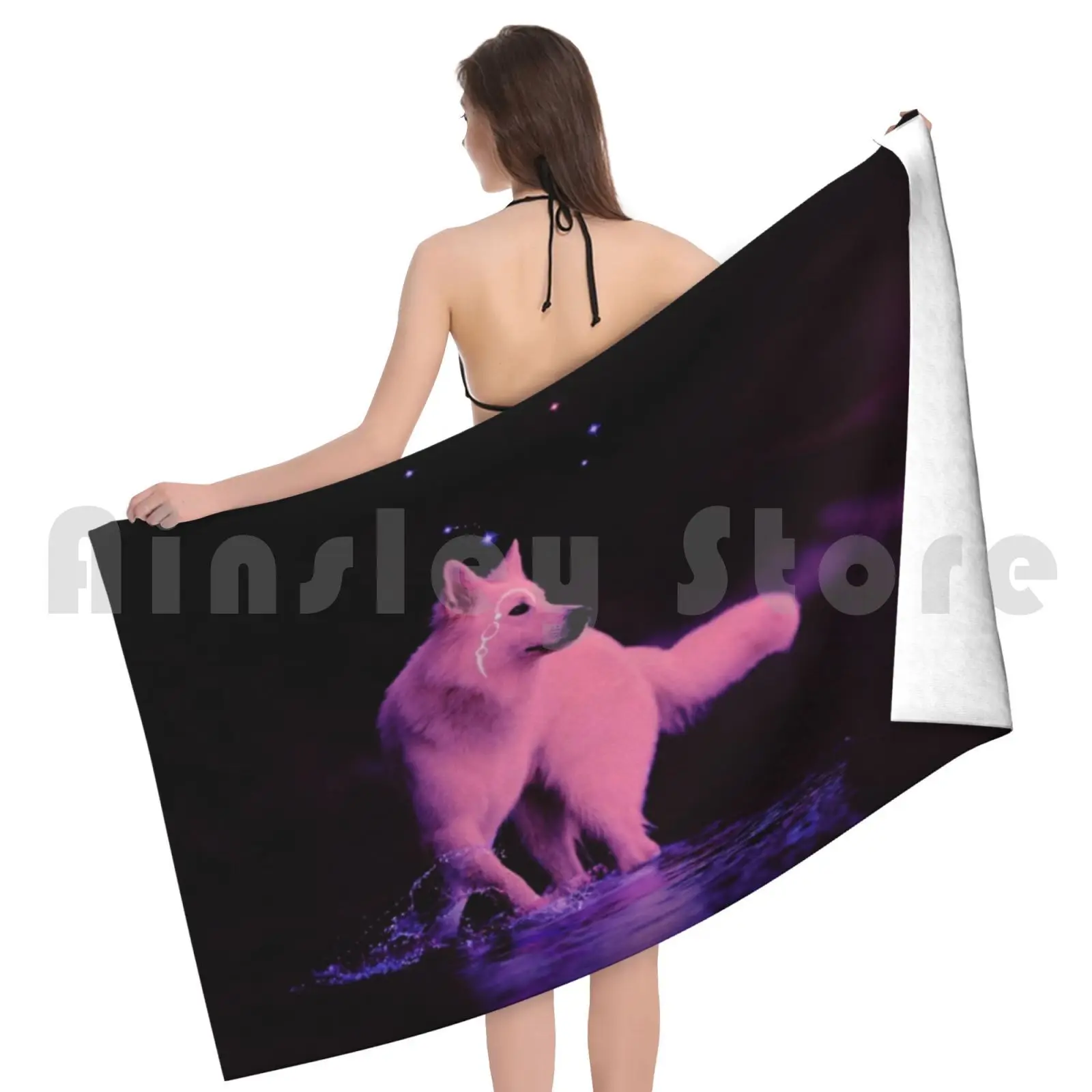 Pink Shepherd Bath Towel Beach Cushion Dog Perro Wolf Sheperd Water Sign Fireflies Fantasy Fairytale