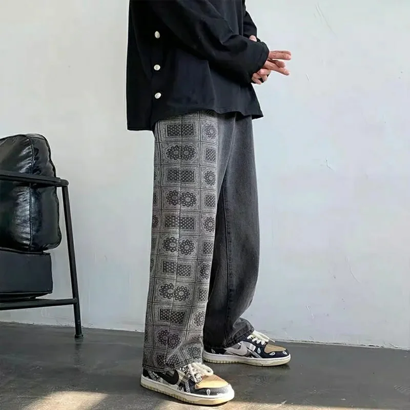 Men Jeans Wide Leg Denim Cargo Jean Pants Loose Straight Baggy Men'S Jeans Hip Hop Streetwear Skateboard Neutral Denim Trousers