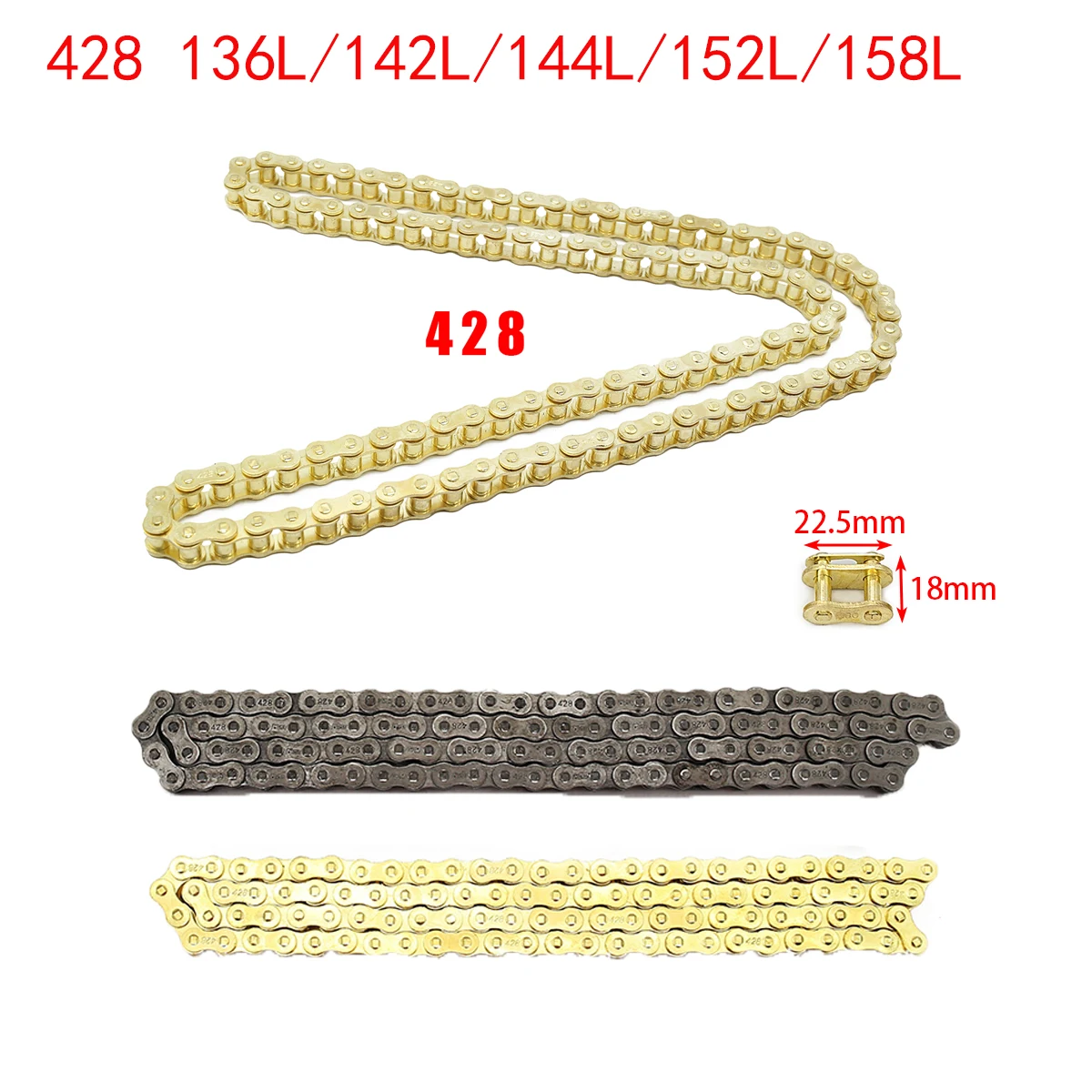 

Motorcycle 428 Chain136/142/144/152/158Links Fit for 50cc-250cc ATV Quad Pit Dirt Bike Go Kart Metal Motorcycle Parts Black/gold