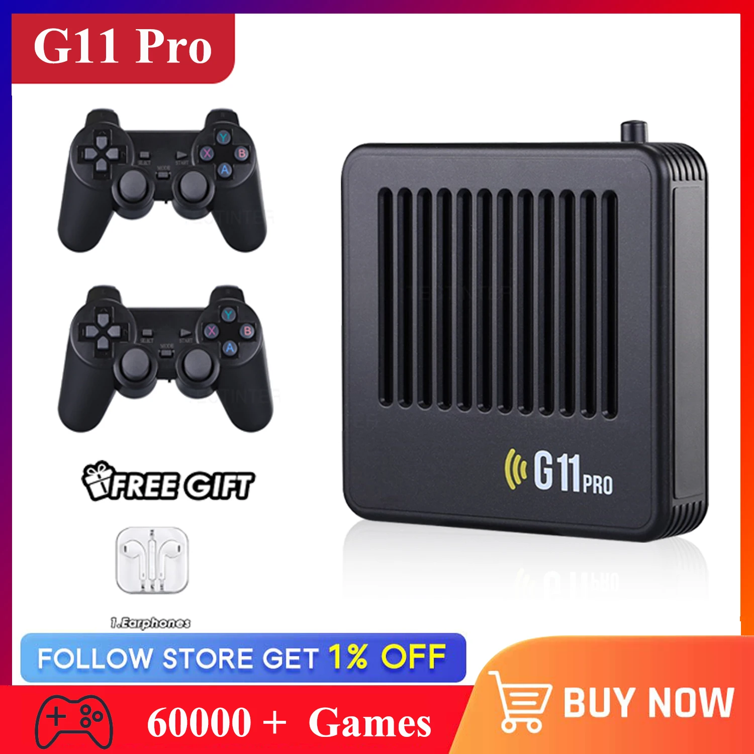 Ampown G11 Pro Retro Video Game Console Game Stick Gamepad 256G 4K HD TV 2.4G Wireless Double Controller 60000+ Games for PSP