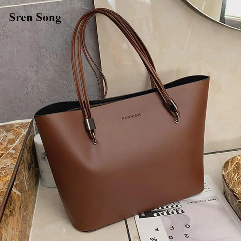 

Сумка-тоут женская на плечо, модный однотонный тоут, модный саквояж для покупок и путешествий, повседневная вместительная сумочка, 2021