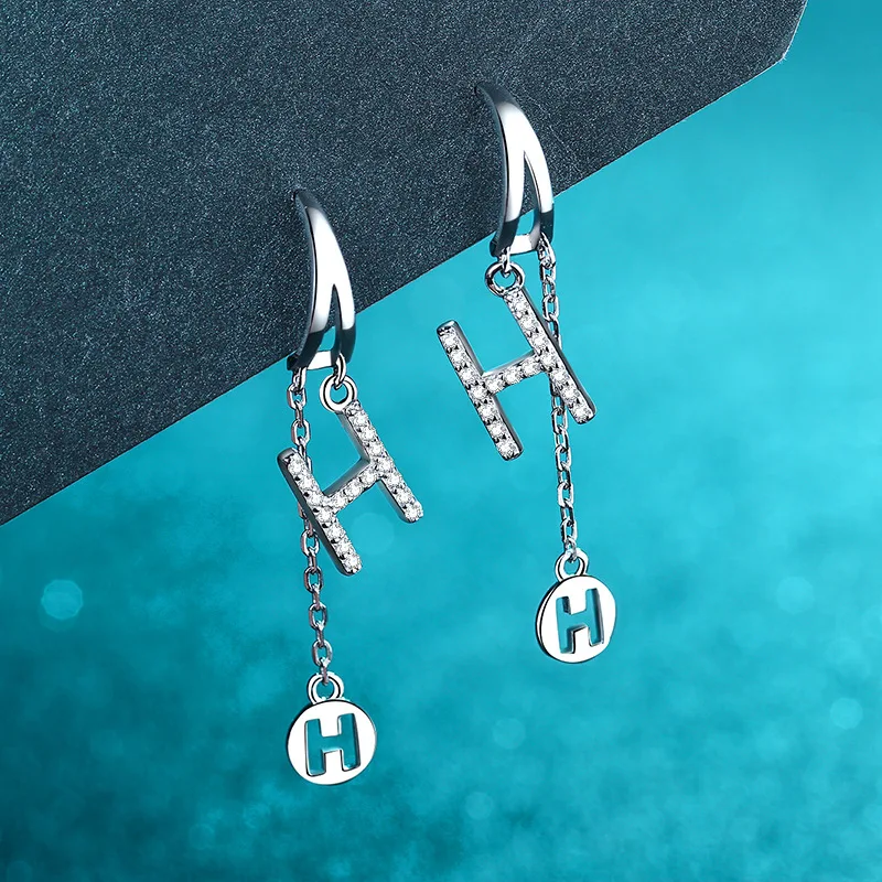 

H Letter Moissanite Drop Earring White D color 0.17ct Real Silver Line Long Hook Earrings for Women Fine Jewelry Drop Shipping
