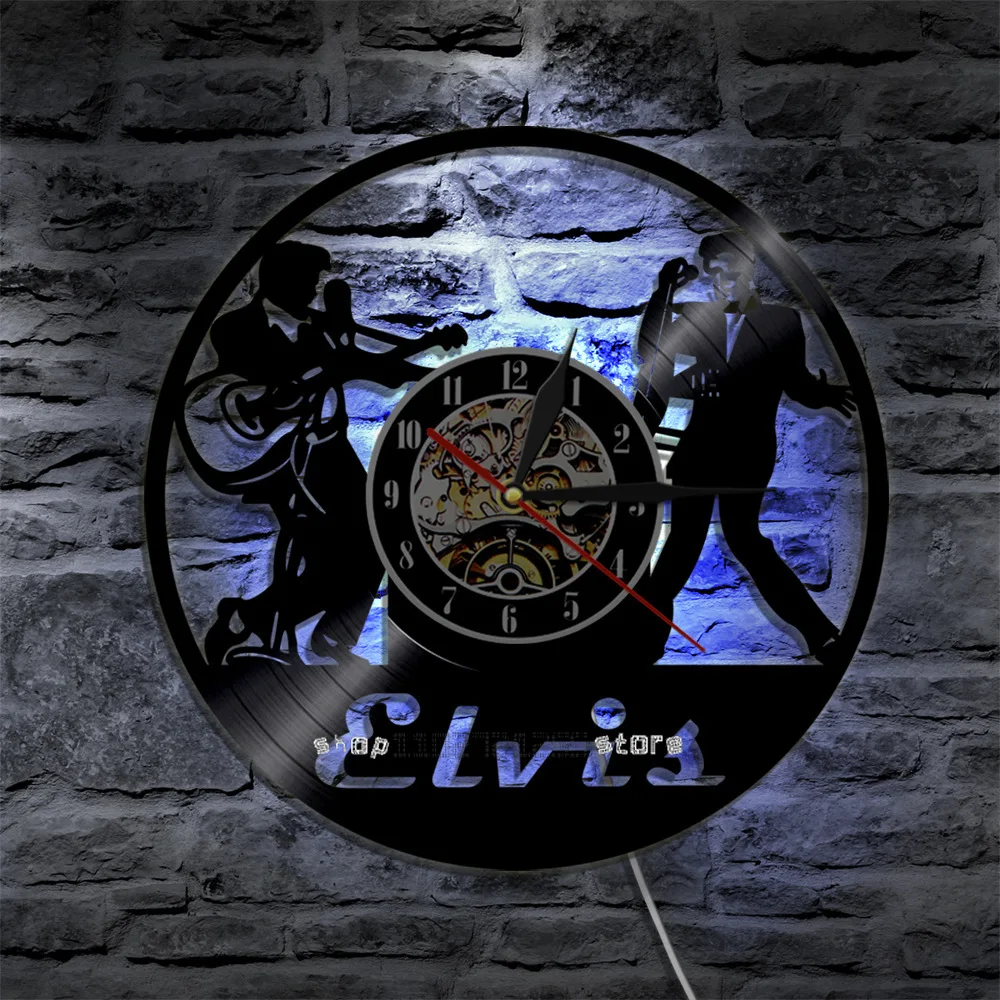 Vinyl Record Wall Clock Elvis Retro Home Decor Personality Hollow Quartz Clock Led