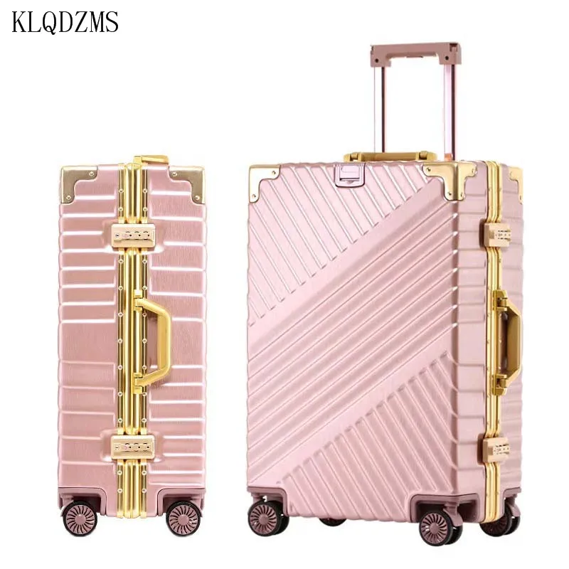 KLQDZMS 20''24''26''29-Cool Boy's Metal Suitcase Large-Capacity Silent Universal Wheel Luggage Case Student Cabin Password Box