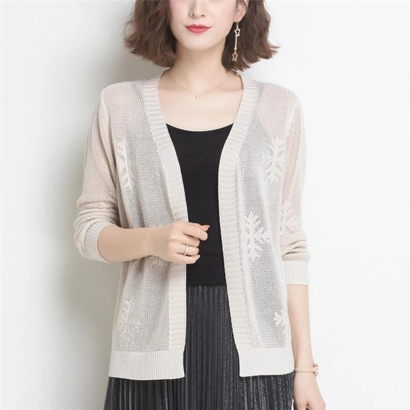New Knit Sunscreen Shirts Summer Long Sleeve Knitwear Cardigan Korean Casual Loose Tops Hook Flower Shawl Air Conditioning Wear