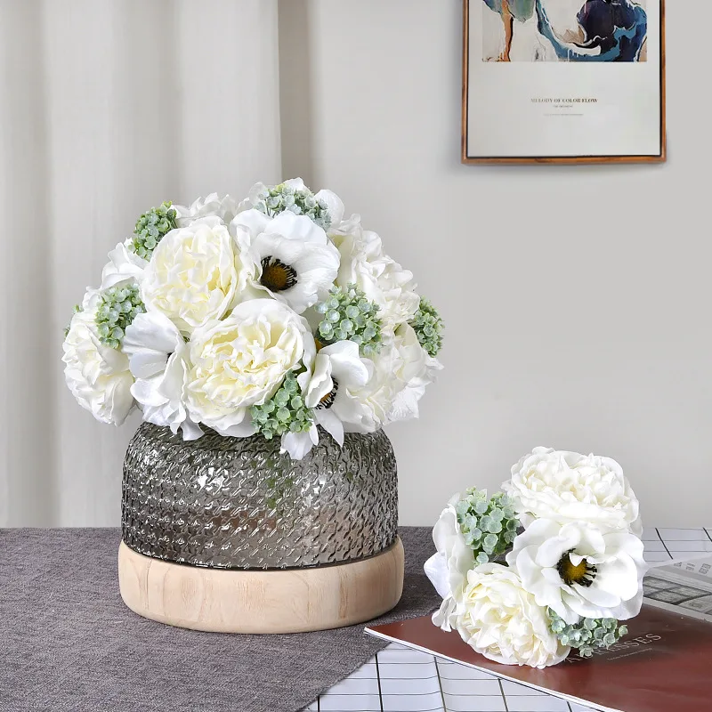 

New Nordic Peony Bouquet Anemone Wedding Bridal Bouquet Silk Artificial Flowers Diy Scrapbook Flores Artificiales Room Decor
