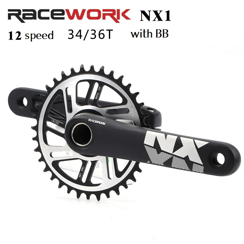 

Racework NX GXP MTB Mountain Bike Crank 170mm 12speed Bicycle Crankset Hollow integrated Aluminum Alloy single disc 34T36T black