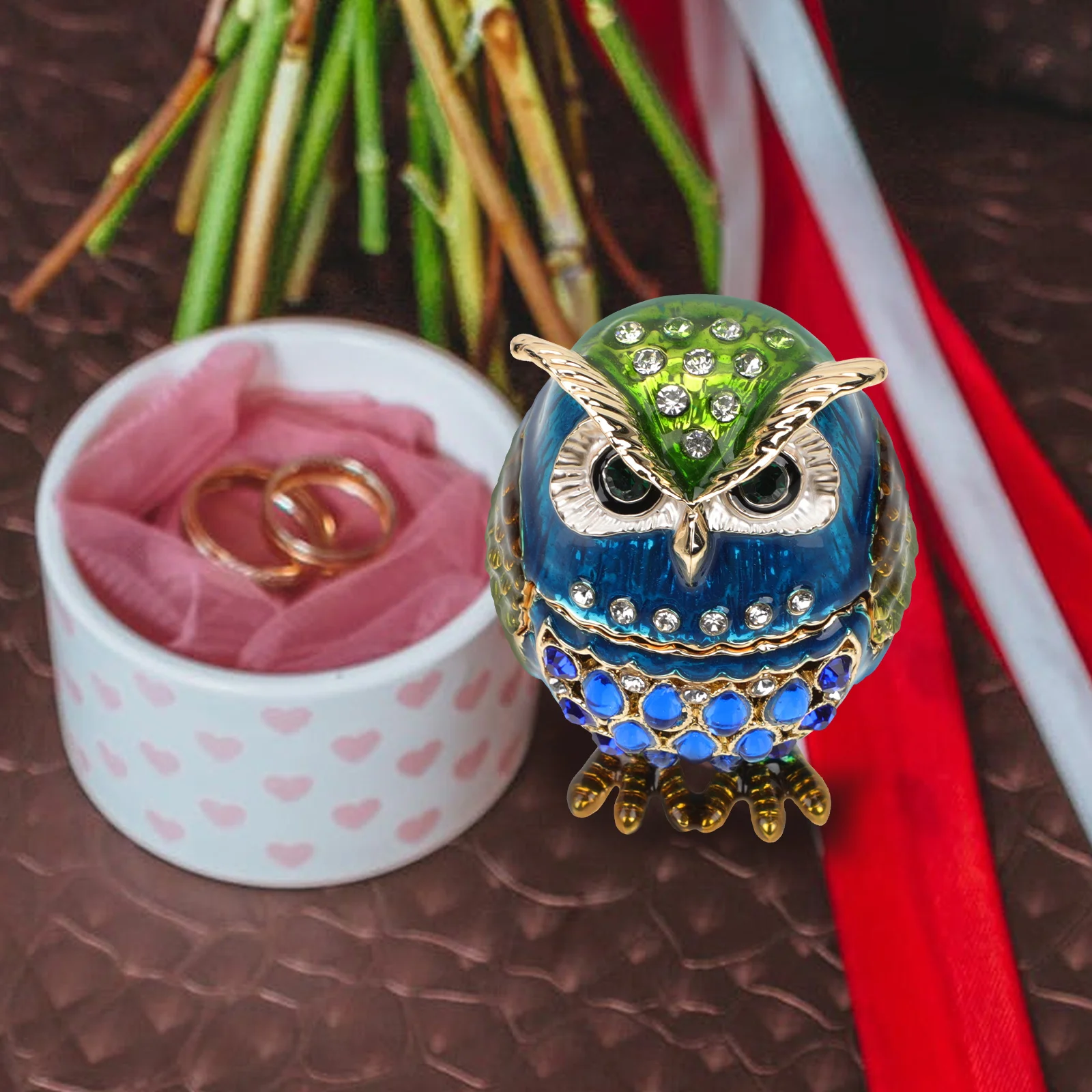 Box Trinket Owl Jewelry Jar Figurine Animal Holder Candy Aromatherapy Ring Hinged Organizer Boxes Storage Metal Containerslids