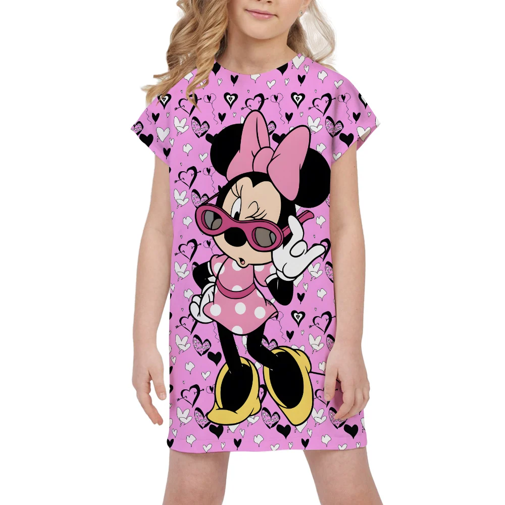 Minnie Mouse Dress Pink Girl Dress Children Summer Short Sleeve Birthday Party Dresses Fancy Teen Girls Clothing Tops Tee Skirts