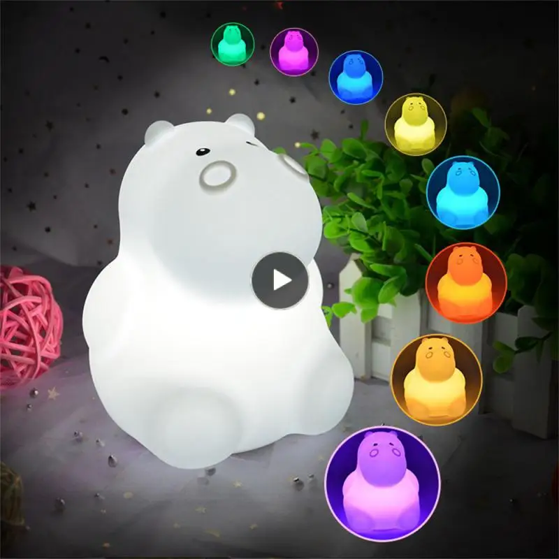 

Силиконовая настольная лампа, мультяшный медведь, бегемот, Сова, Пингвин, кролик, светодиодная настольная декоративная лампа, ночная лампа, мини-лампа молочного и белого цвета