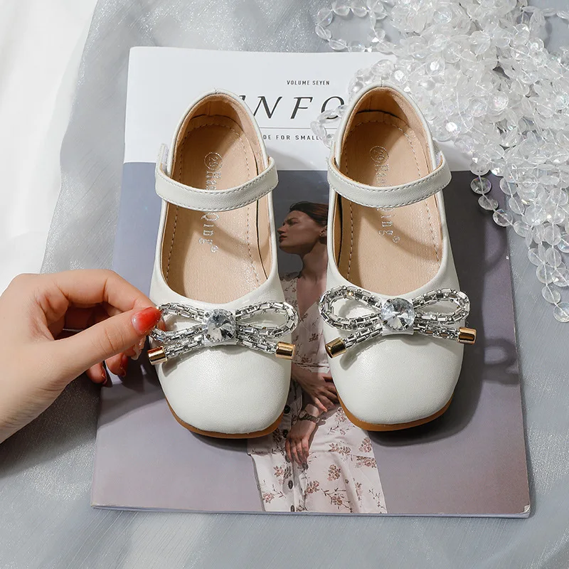 

New Girls High Heels Princess Fashion Bow Performance Childres Leather Shoes Dance Casual Moccasins Baby Student Kids 02A