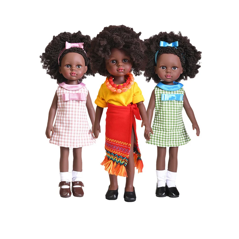 

African American Doll Vinyl Lifelike School Nursery Toy Adorable Cute Realistic Baby Shower Festival for Kids Type 1