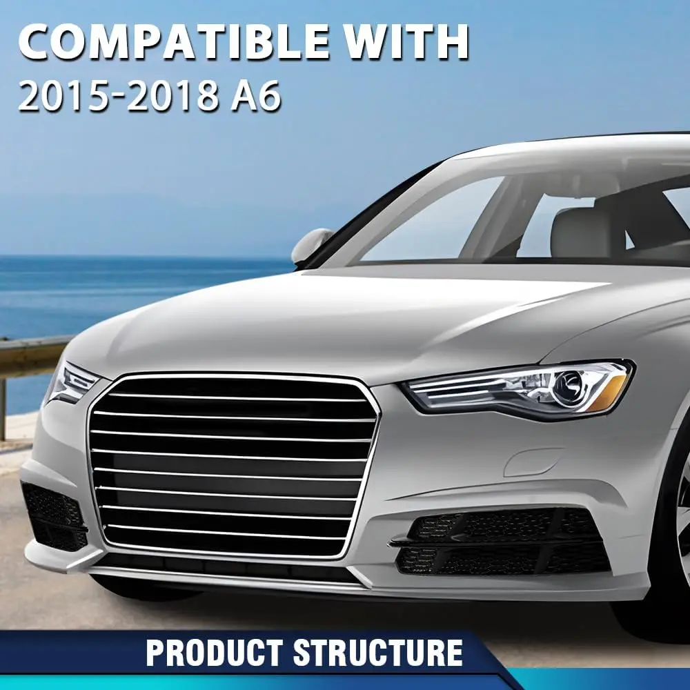 Фото Для AUDI A6 C7 S-Line 2015-2018: 1 пара решеток противотуманных фар (гексагональные, сотовые) №2