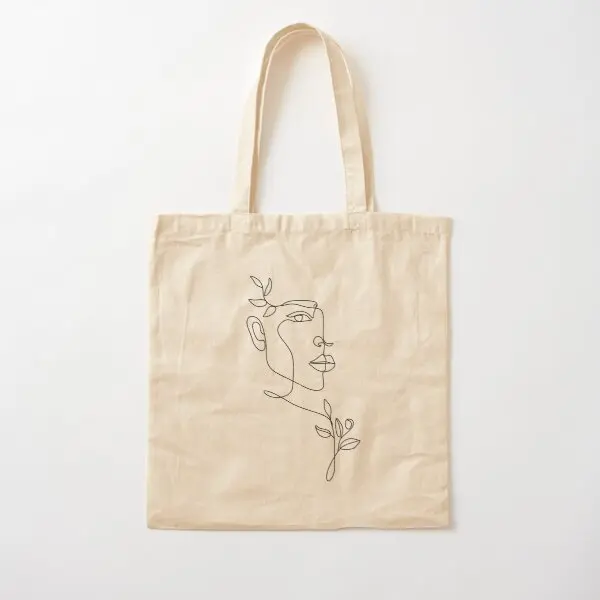 

Minimal Line Art Woman With Flowers I A Canvas Bag Tote Ladies Fabric Printed Shoulder Bag Foldable Grocery Reusable Handbag